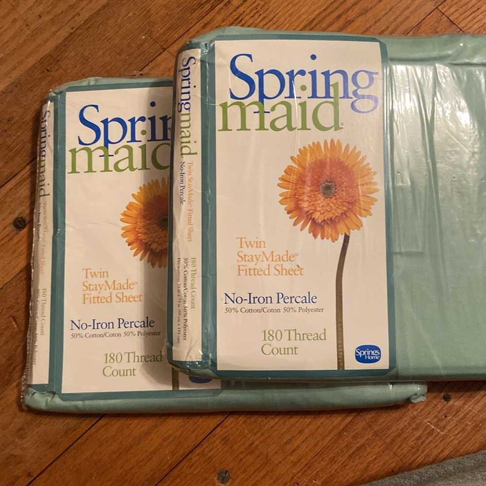 2 Spring-maid Twin Aqua Fitted Sheets
